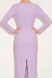 Lilac Pencil Ruffled Midi Work Dress with Back Slit