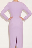 Lilac Pencil Ruffled Midi Work Dress with Back Slit