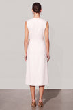 A Line White V Neck Midi Work Dress with Belt