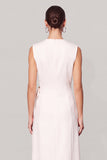 A Line White V Neck Midi Work Dress with Belt