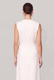 A Line White V Neck Midi Work Dress with Belt