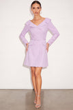 Lilac Double Breasted Notched Lapel Short Work Dress with Belt