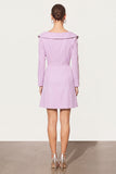 Lilac Double Breasted Notched Lapel Short Work Dress with Belt