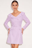 Lilac Double Breasted Notched Lapel Short Work Dress with Belt
