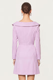 Lilac Double Breasted Notched Lapel Short Work Dress with Belt