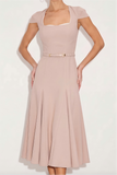 English Rose A Line Square Neck Long Work Dress