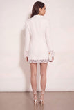 White Double Breasted Shawl Lapel Short Work Dress with Lace