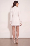 White Double Breasted Shawl Lapel Short Work Dress with Lace