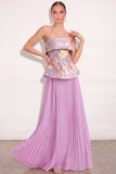 Sparkly Lilac Sequin Pleated Floral Long Formal Dress