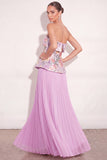 Sparkly Lilac Sequin Pleated Floral Long Formal Dress