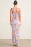 Sparkly Lilac Floral Sequin Bodycon Long Formal Dress