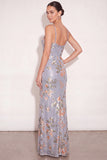 Sparkly Ligth Blue Floral Sequin Long Formal Dress with Slit
