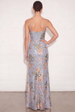 Sparkly Ligth Blue Floral Sequin Long Formal Dress with Slit