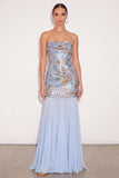 Sparkly Floral Sequin Ligth Blue Chiffon Long Formal Dress
