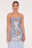 Sparkly Floral Sequin Ligth Blue Chiffon Long Formal Dress