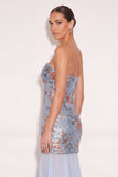 Sparkly Floral Sequin Ligth Blue Chiffon Long Formal Dress