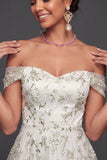 Light Green A Line Floral Long Wedding Guest Dress