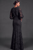 Dark Green Floral Mermaid Puff Sleeves Long Wedding Guest Dress