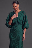 Dark Green Floral Mermaid Puff Sleeves Long Wedding Guest Dress