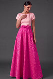 Blue Floral A Line Jacquard Long Wedding Guest Dress with Bow