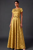 Fuchsia Floral Jacquard A Line Long Wedding Guest Dress with Bow