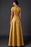 Fuchsia Floral Jacquard A Line Long Wedding Guest Dress with Bow