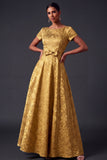 Fuchsia Floral Jacquard A Line Long Wedding Guest Dress with Bow