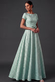 Fuchsia Floral Jacquard A Line Long Wedding Guest Dress with Bow
