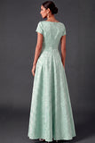 Fuchsia Floral Jacquard A Line Long Wedding Guest Dress with Bow