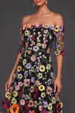 Black Floral A Line Embroidered High Low Wedding Guest Dress
