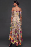 Black Floral A Line Embroidered High Low Wedding Guest Dress