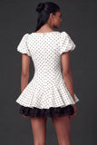 White and Black A Line Ruffled Short Wedding Reception Dress