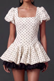 White and Black A Line Ruffled Short Wedding Reception Dress