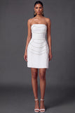 White Beaded Strapless Short Wedding Reception Dress
