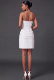 White Beaded Strapless Short Wedding Reception Dress