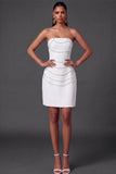 White Beaded Strapless Short Wedding Reception Dress