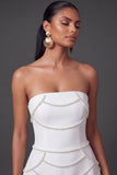 White Beaded Strapless Short Wedding Reception Dress
