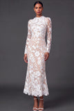 White Embroidered Mermaid Floral Long Wedding Reception Dress