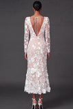 White Embroidered Mermaid Floral Long Wedding Reception Dress