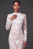 White Embroidered Mermaid Floral Long Wedding Reception Dress