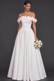 Off the Shoulder A Line High Waist Long Wedding Reception Dress