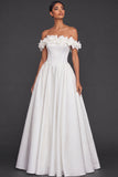 Off the Shoulder A Line High Waist Long Wedding Reception Dress