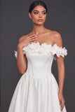 Off the Shoulder A Line High Waist Long Wedding Reception Dress