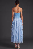 Light Blue Sweetheart Tiered Ruffled High Low Homecoming Dress