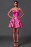 Fuchsia Floral Spaghetti Straps Short Cocktail Dress