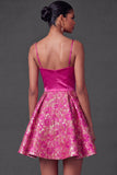 Fuchsia Floral Spaghetti Straps Short Cocktail Dress