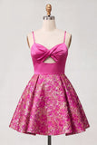 Fuchsia Floral Spaghetti Straps Short Cocktail Dress