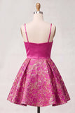 Fuchsia Floral Spaghetti Straps Short Cocktail Dress