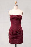 Golden Strapless Ruched Bodycon Short Cocktail Dress