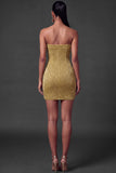 Golden Strapless Ruched Bodycon Short Cocktail Dress